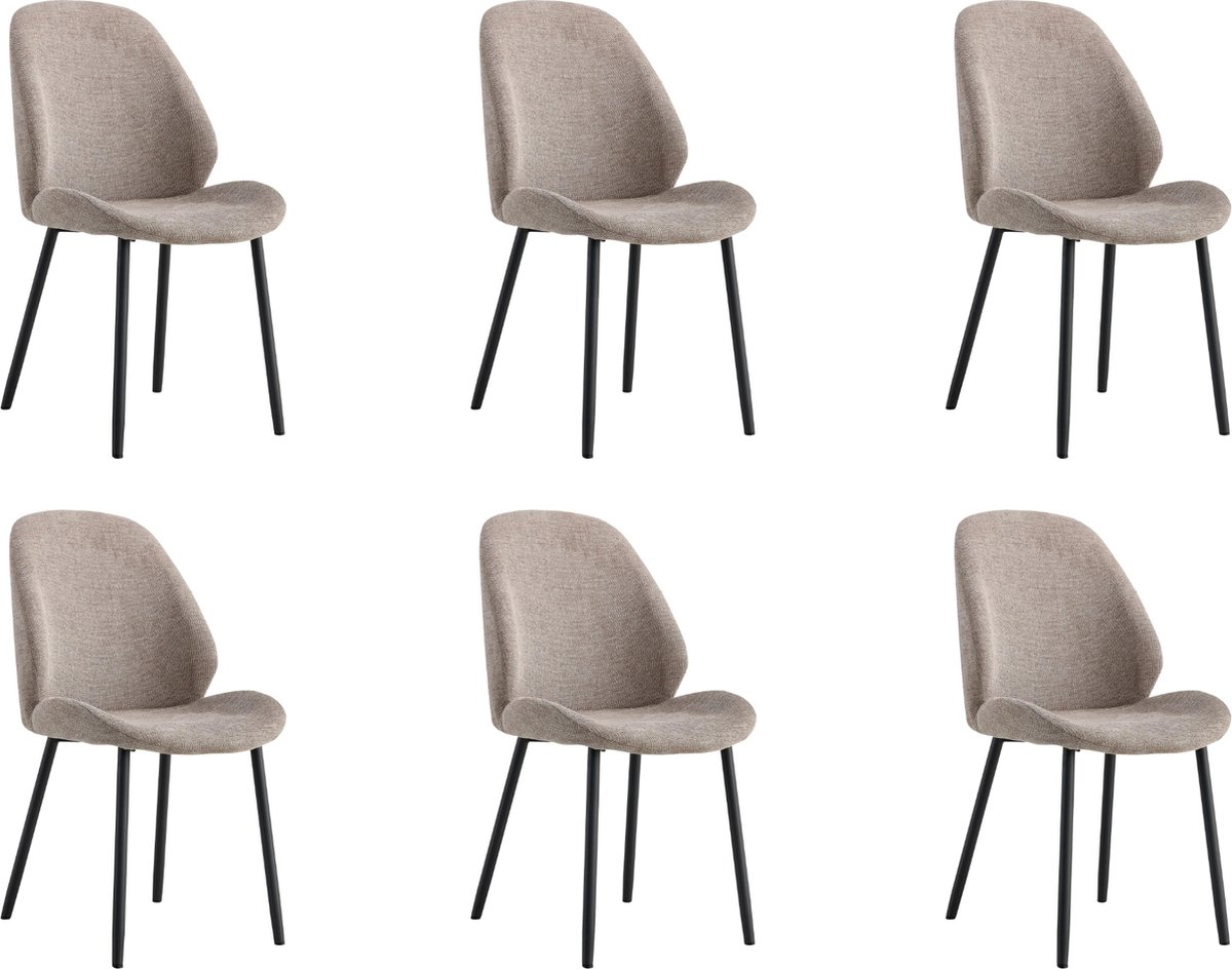 QUVIO Eetkamerstoelen Lola - Eetkamerstoel - Grijze stoel - Polyester - Staal - Grijs - Set van 6