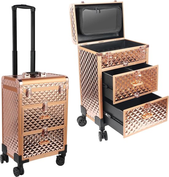 Urbanity Profi Beauty-Make-up-Trolley Aus Aluminium Mit Schutzhülle – Schwarzes Krokodil-Design