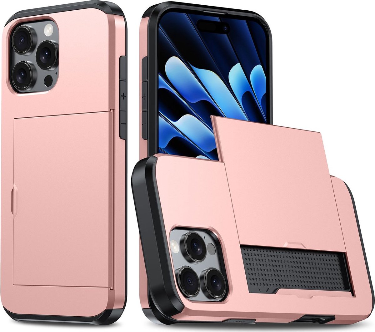 Mobigear Hoesje geschikt voor Apple iPhone 16 Pro Telefoonhoesje met Kaarthouder Hardcase | Mobigear Card Backcover Shockproof met Pasjeshouder | Kaarthouder voor 2 Pasjes | Hoesje voor Pinpas / OV Kaart / Rijbewijs | Schokbestendig iPhone 16 Pro