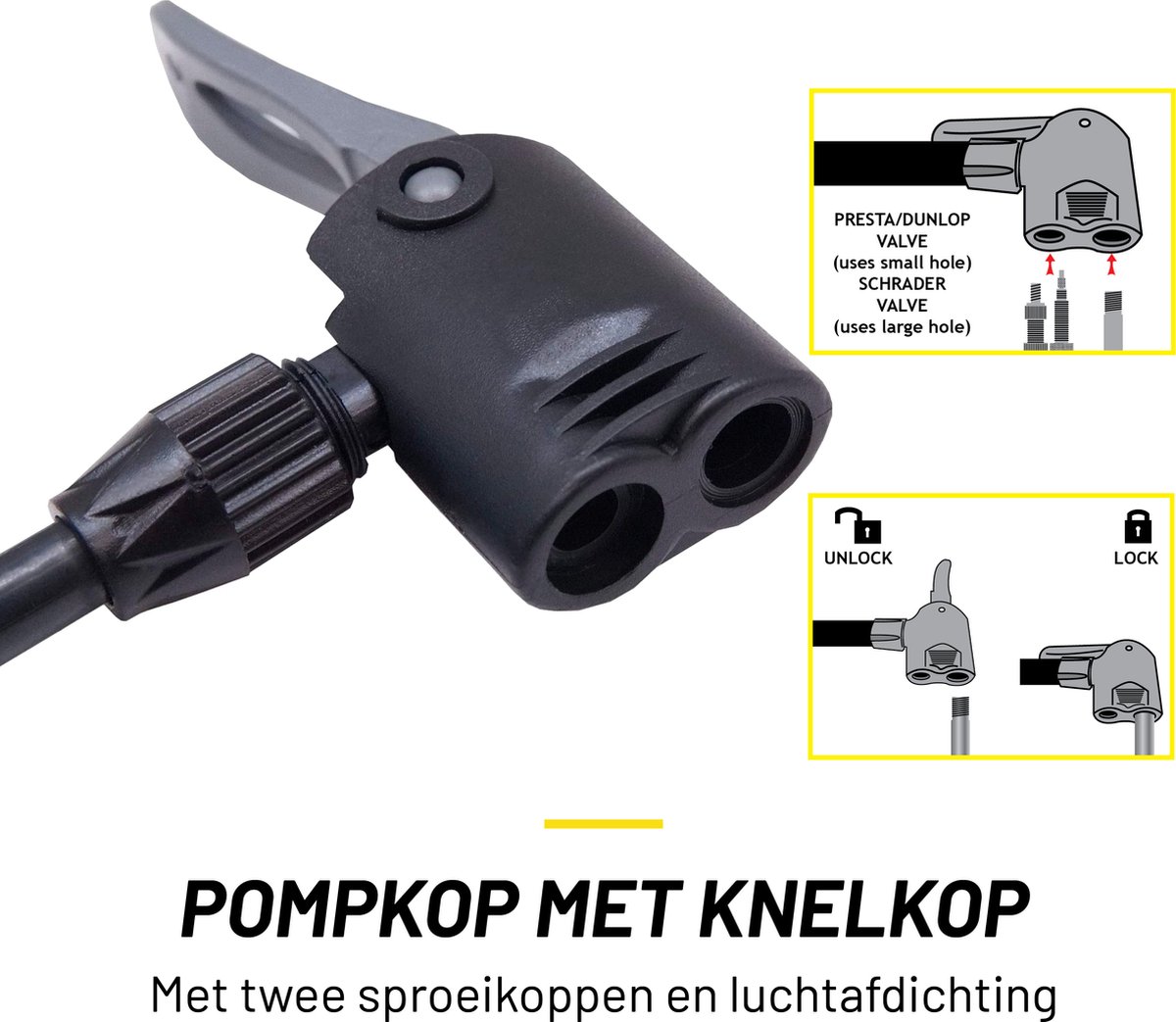 Dunlop Fietspomp met Drukmeter - Fiets Pomp voor Dunlop, Schrader en Frans Ventiel - Staande Pomp Incl. Adaptoren voor Waterspeelgoed en Ballen — afbeelding 5