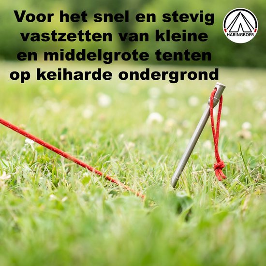Haringboer® Tentharingen - 16,5 cm Rotsharingen - 8 stuks Grondpennen - Lichtgewicht 15 gram per stuk - Titanium (TC4) Haringen Tent - Middel tot Harde Ondergrond - Inclusief Trekkoord en Haringzak van Haringboer® — afbeelding 4