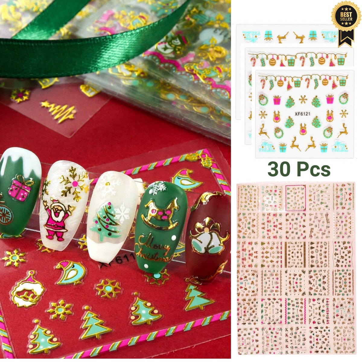 Goedkoopste GUAPÀ® Nail Art Nagelstickers | Nagel Stickers Kerst | Nail Art 3D Stickers | Nagelstickers Kinderen | Zelfklevende Nagelstickers Diverse Kleuren | Nail Art Stempel | 30 velletjes Kerst Nagel stickers Diverse Kleuren