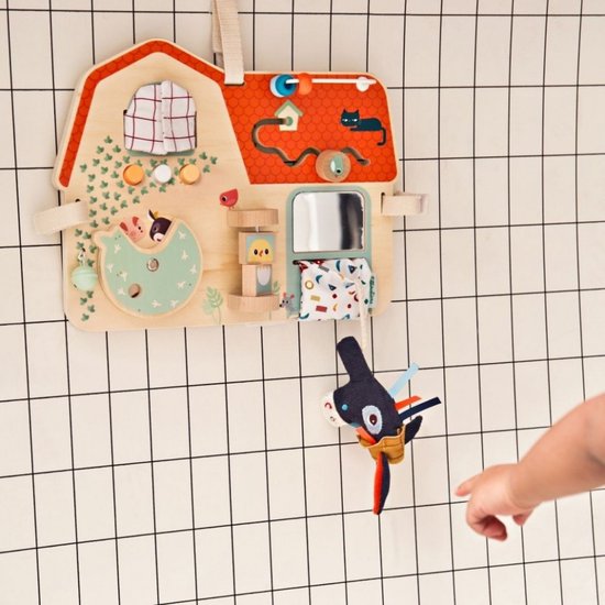 Lilliputiens - Activiteitenpaneel Boerderij - Dit Houten Activiteitenpaneel Kan Eenvoudig Aan De Babybox Worden Bevestigd Met Het Klittenband - Dit Paneel Is Gemaakt Van Beukenhout - Geschikt Vanaf 9 Maanden