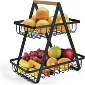 Fruit etagere - Fruitmand 2 Laags - Fruitschaal - Bamboe Hout en Metaal - Staande Fruitmand Etagere - Aardappelbak - Aanrecht Organiser - Fruitkistje