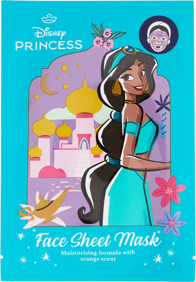 Goedkoopste Disney Princess - face sheet mask - tissue masker - gezichtsmasker - Jasmine Alladin - vochtinbrengend met sinaasappel/orange - vegan