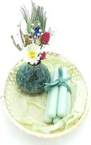 Kaarsen set cadeau-Moederdag cadeau-Bloemstuk in vaas-Vaasje met bloemen- Gedroogde bloemen-