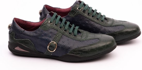 Zerba - Heren Sneakers - Veterschoenen - Maat 41- Blauw Groen Leer - Cama