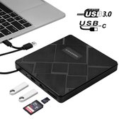 Trendfield 4-in-1 Externe DVD/CD Speler en Brander voor Laptop & Mac iOS - USB 3.0 & USB C Aansluiting - Plug & Play - SD & Micro SD Kaartsleuf + USB Hub met 2 Poorten