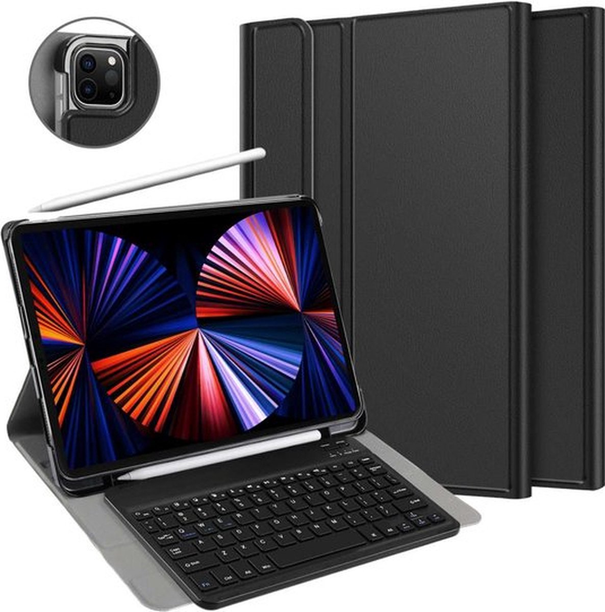 Just in Case Slimline Bluetooth Keyboard QWERTZ kunstleer hoes iPad Pro 12.9 (2021) - zwart