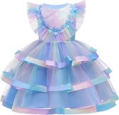 Prinses - Luxe Unicorn jurk - Blauwe regenboog - Prinsessenjurk - Verkleedkleding - Maat 122/128 (6/7 jaar)