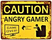 2D Metalen wandbord "Caution! Angry Gamer!" 33x25cm