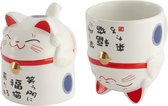 Tokyo Design Studio Kawaii Lucky Cat Mug Blue  - Mok in giftbox - 8.5 x 9.8cm - 350ml - Wit