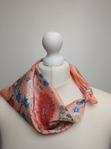 Dames neksjaal Yamini gebloemd motief licht meloen roze wit cerise blauw groen zwart oranje