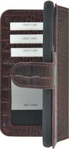 Oppo Find X3 Neo Hoesje - Bookcase - Oppo Find X3 Neo Wallet Book Case Echt Leer Croco Bordeauxrood Cover