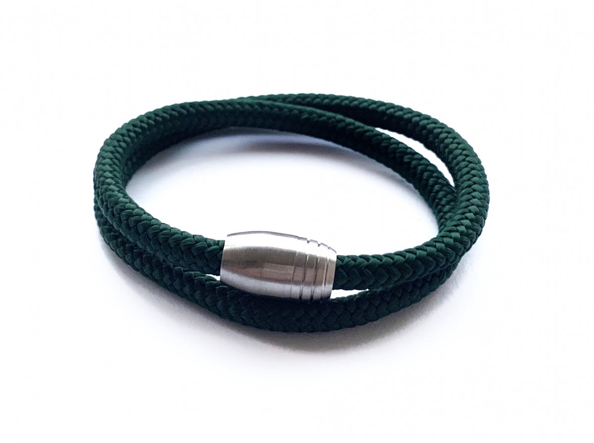 NIEUW! - Jolla - heren armband - wikkelarmband - magneet - staal - gevlochten touw - Steel Rope - Groen - Medium