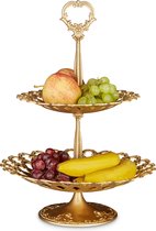 Relaxdays 1x etagère - metaal - serveerschaal - buffetstandaard - fruit of hapjes - goud