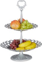 Relaxdays 1x etagère - metaal - serveerschaal - buffetstandaard - fruit of hapjes - zilver