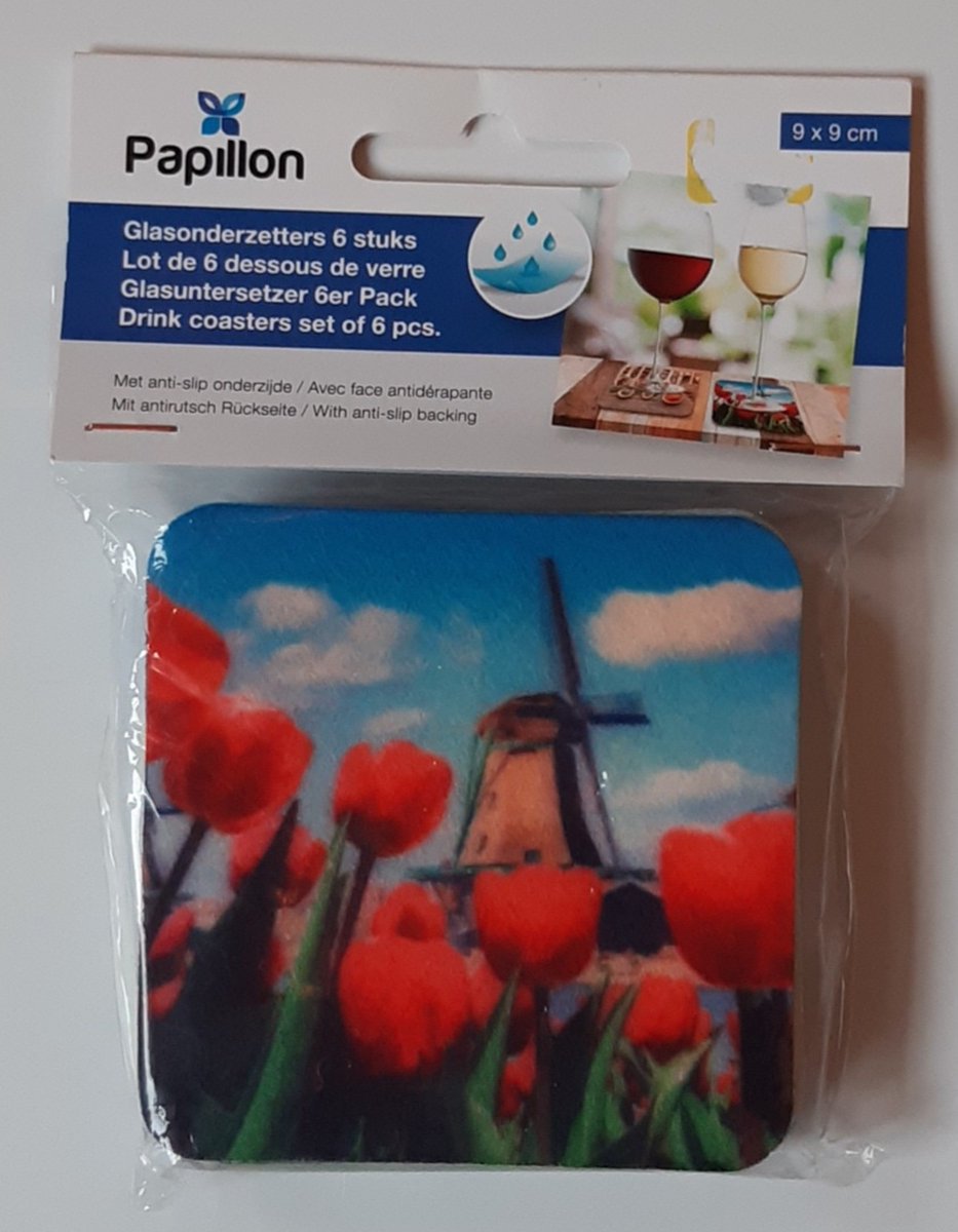 Papillon - Onderzetter Vierkant 2 Pepers Set van 6 Stuks - Polyester - Multicolor