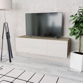 Decoways - Tv-meubel 120x40x34 cm spaanplaat hoogglans wit en eikenkleur