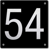 Huisnummerbord - huisnummer 54 - zwart - 12 x 12 cm - rvs look - schroeven - naambordje - nummerbord  - voordeur