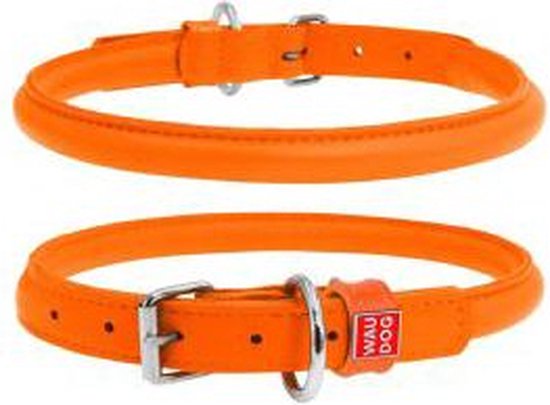 Collar Glamour - Ronde leren halsband - Oranje - Maat M