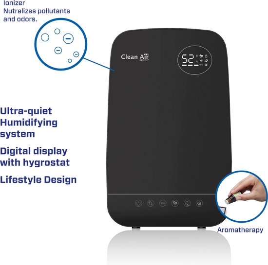 Clean Air Optima® CA-606B - Luchtbevochtiger met Ionisator en Aromatherapie - Geschikt voor Woonkamer, Kantoor, Babykamer, Slaapkamer