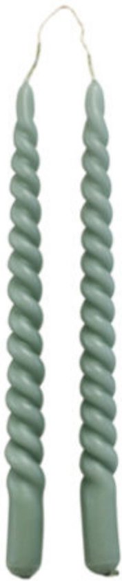 2 x Luxe Gedraaide Twist Swirl Kaarsen - Stone Grijs Groen - Dinerkaars - Tafelkaars - Rustik Lys - 2,1 x 29 cm