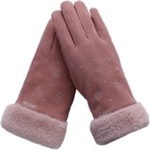 Gevoerde Handschoenen – Met Touchscreen Bediening – Sneeuw Patroon – Roze