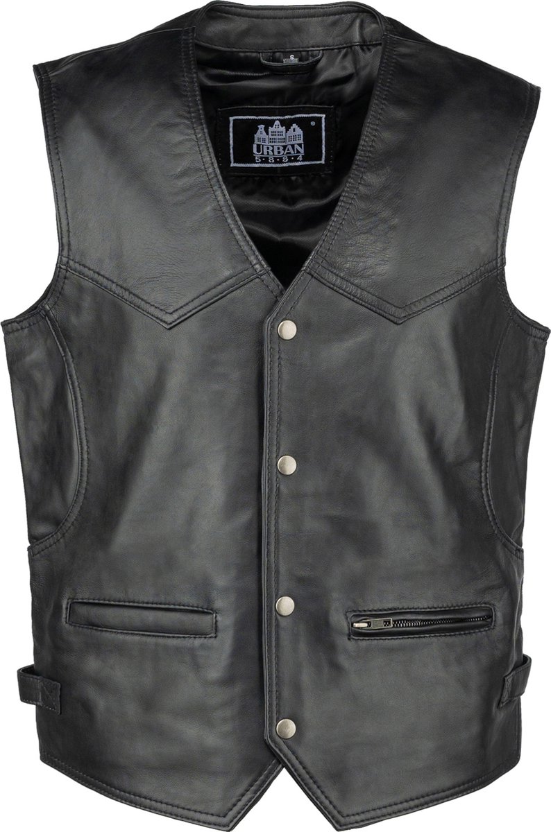 Urban 5884® Billy -Leren vest heren zwart lams leer gewaxt L