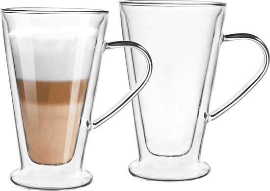 Florina dubbelwandige koffieglazen of theeglazen met oor 400 ML - Set van 2  - Gehard... | bol.com