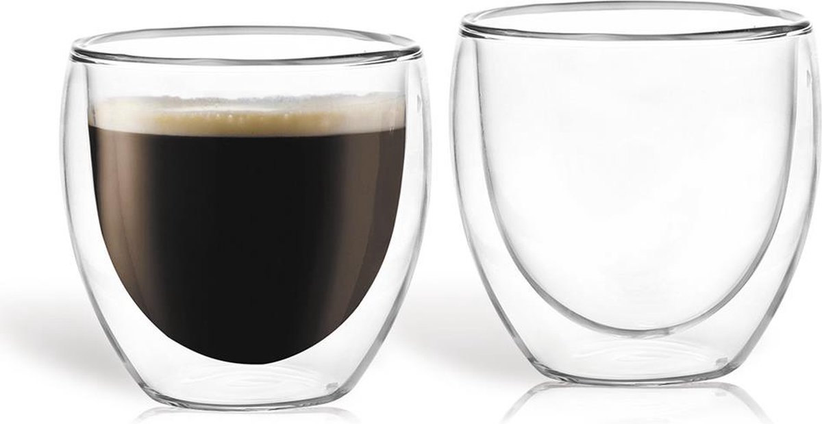 Florina dubbelwandige koffieglazen of espresso glas 100 ML - Set van 2 - Gehard glas