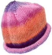 Handgebreide beanie roze, oranje, paars, damesmuts. Winter accessoires, mannen beanie, unisex slouchy hat, handgemaakte muts, gebreide muts.