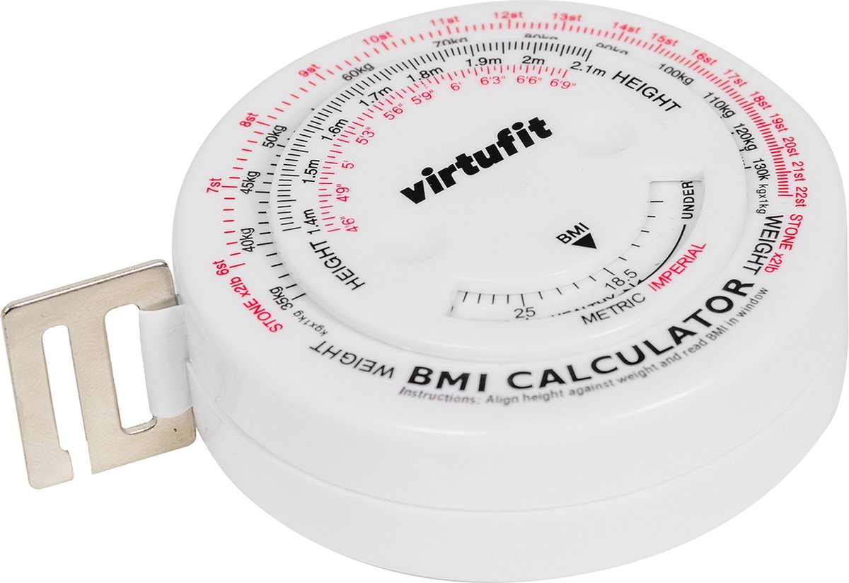 VirtuFit - Omtrekmeter - Meetlint met BMI Calculator - 150 cm - Omvang Meetlint - Body Mass Tape - Virtufit