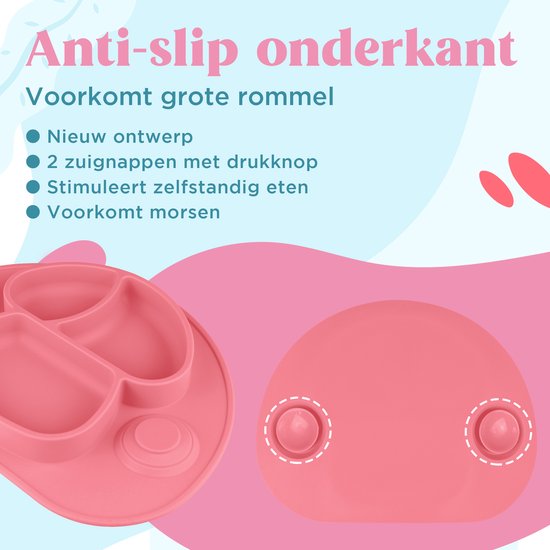 Nevi Kunststof Placemats - Kinderbestek Kinderservies Baby servies- Kinderbord - Placemat kinderen - Bord met zuignappen Roze van Nevi — afbeelding 2