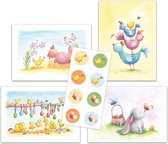 Paaskaarten met sluitzegels | Set van 8 | Kippen en konijnen | Illu-Straver