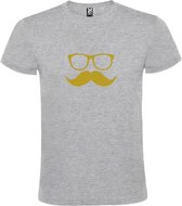 Grijs  T shirt met  print van "Bril en Snor " print Goud size S