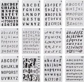 Modèles de lettres - Modèle avec lettres - Alphabet - ABC - Chiffres - Handlettering - Bullet Journaling - 20,3x12,8cm - 12 pièces
