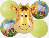 Happy birthday dieren giraffe set 5 stuks folie ballon