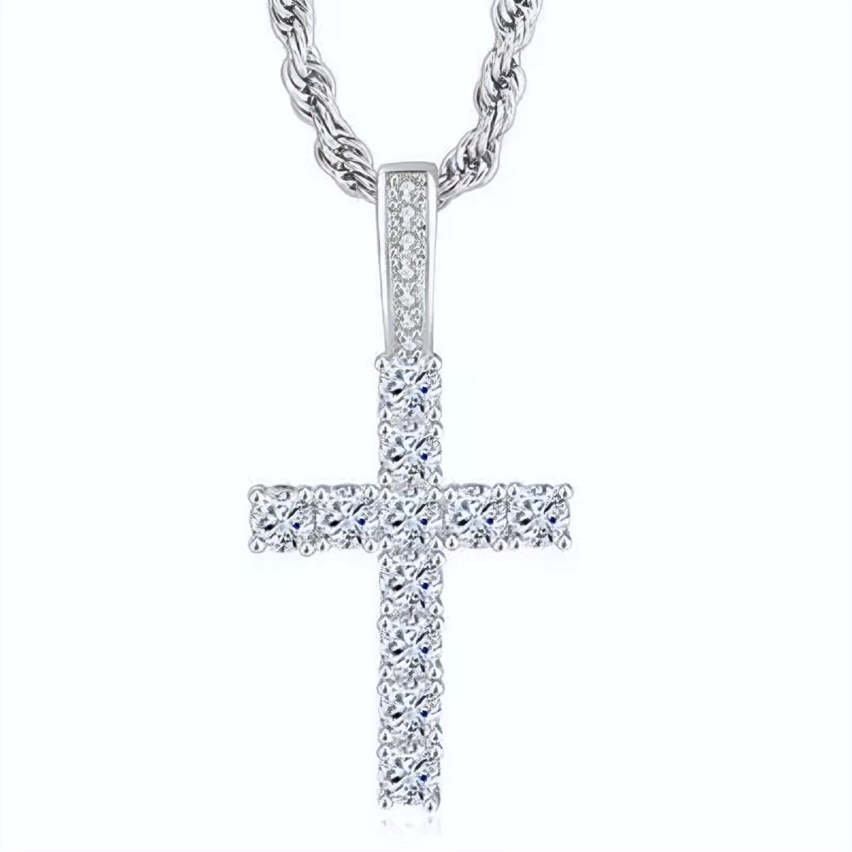 ICYBOY 18K Religieus Heren Ketting met Kruis Verguld Zilver [SILVER-PLATED] [ICED OUT] [20 - 50CM] - Religious Chain Cubic Zirconia Ankh Necklace Paved CZ Zircon Cross Jezus Jesus