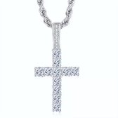 14K Religieus Heren Ketting met Kruis Verguld Zilver [SILVER-PLATED] [ICED OUT] [20 - 50CM] - Religious 4mm Twisted Chain Cubic Zirconia Ankh Cross Necklace Hip Hops Gold Plated Paved CZ Zirc