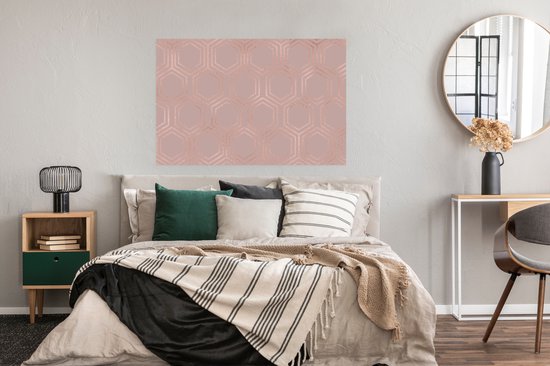 Motif de Luxe d'hexagones en or rose sur fond vieux rose 120x80 cm