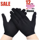 12 Stuks katoenen Handschoen – 12PCS Black Gloves 6 Pairs Soft Cotton Gloves Coin Jewelry Silver Inspection Gloves Stretchable Lining Glove - Handschoenen 100% katoenen Zwart Maat L