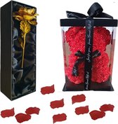 GreatGift - Gouden Roos met Rozen Beer - Bloemen - Verjaardagscadeau -Moederdag - Valentijn - Liefde - Goud - Cadeau voor vrouw