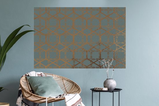 Stickers muraux - Motif - Or - Turquoise - 90x60 cm - Feuille adhésive