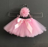 Pasgeboren Fotografie Props, Zachte Pluizige Tutu Rok Bloem Hoofdband Verpakt Borst Set Baby Fotoshoot Outfits voor Baby Meisjes[Vlees maaltijd]Jurken