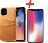 Backcover geschikt voor Apple iPhone 11 - Bruin - PU Leer - Pasjeshouder + Glas Protector