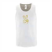 Witte Tanktop sportshirt met "Peace / Vrede teken" Print Goud Size L