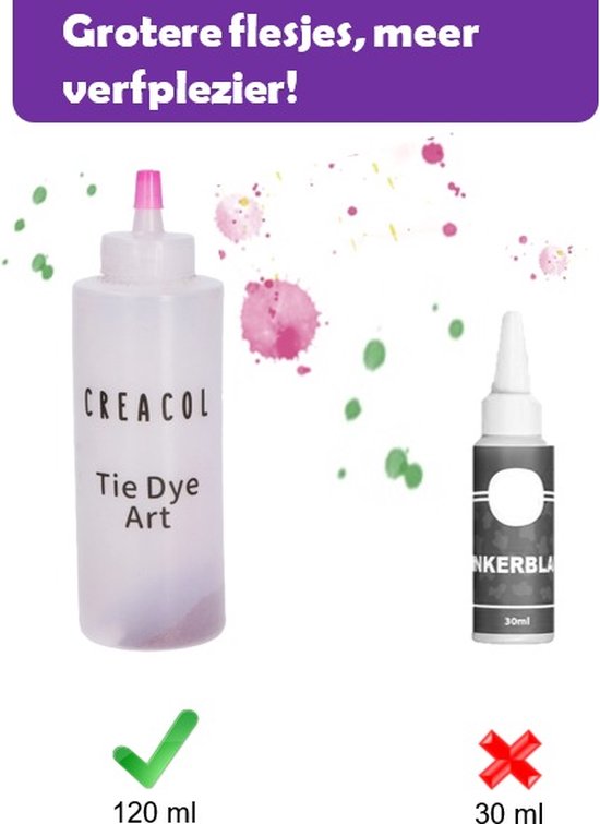 CREACOL Tie Dye Kit – 8 Kleuren 120 ml – Tie Dye Set – Knutselen Meisjes - 36+ Projecten