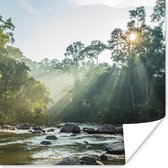 Poster De zon schijnt op een rivier in een Maleisisch bos - 75x75 cm