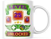 Verjaardag Mok level 25 unlocked | Verjaardag cadeau | Grappige Cadeaus | Koffiemok | Koffiebeker | Theemok | Theebeker